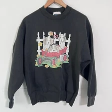 Vintage Decotex Designwear Mens Sweater Size M Black Puppies Animal Print 80s