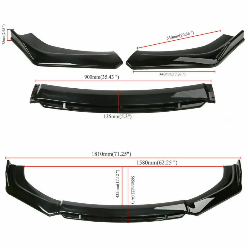 For Volkswagen Scirocco Front Bumper Lip Chin Spoiler Splitter Glossy Black - Image 2 of 4