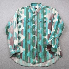 Wrangler Cowboy Cut Aztec Western Shirt Mens 17.5-35 Teal Green Southwestern XL