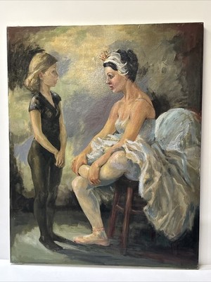 Vintage Impressionist Painting Ballet Dancer Portrait Woman Mid Century Mystery
