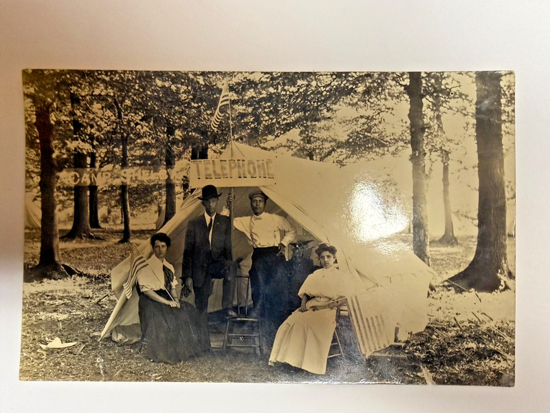 1907 Camp Shelby Ohio Real Photo Postcard telephone tent