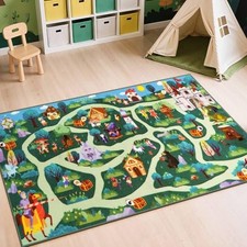 Whimsical Kids Playroom Rug, Washable Play Carpet Floor Mat 60" x 32" Green