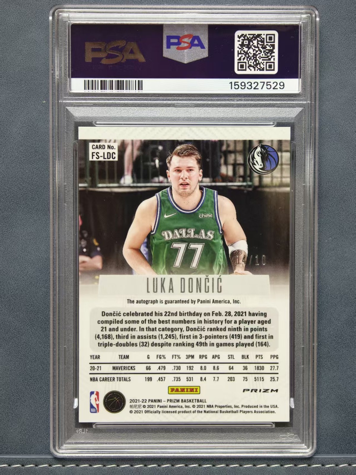 Luka Doncic 2021-22 Panini Prizm Flashback Signature Gold Auto /10 PSA 9/10 view 2