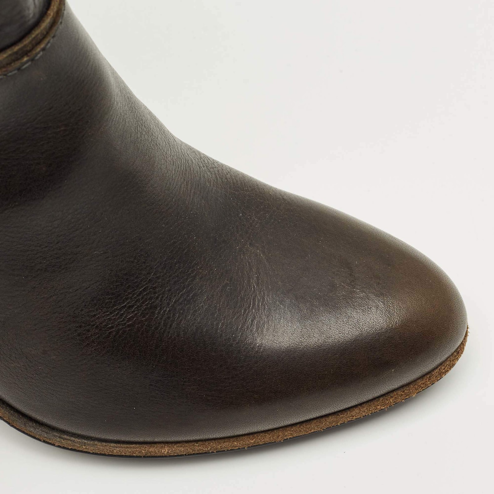 Balenciaga Dark Green Leather Buckle Details Mild Calf Length Boots Size 37.5 thumbnail 7