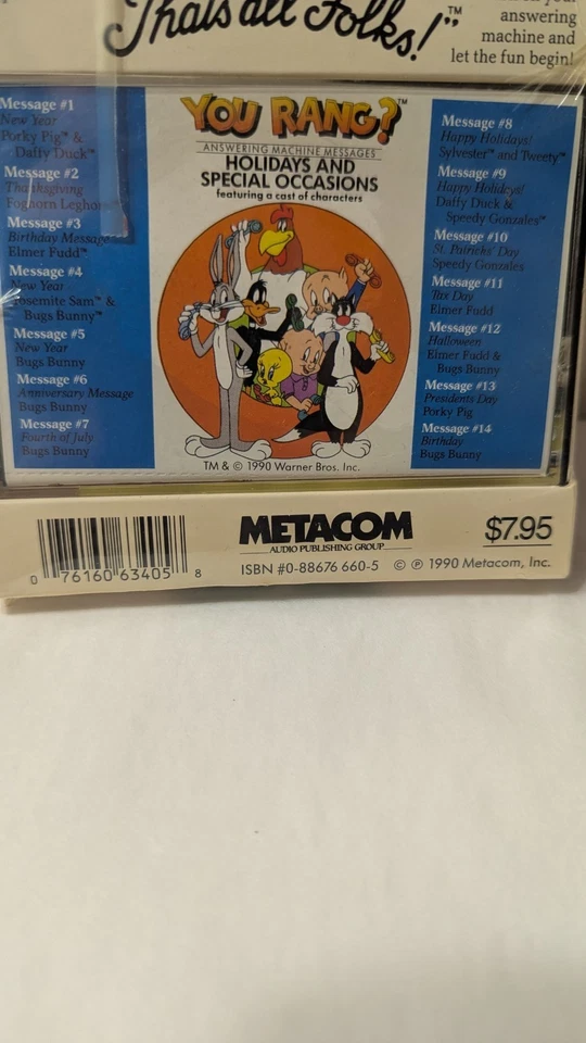 Looney Tunes Answering Machine Messages Cassette Tape New Old Stock 1990 HOLIDAY - Image 4 of 4
