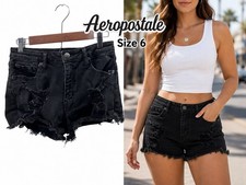 Aeropostale Vintage High Rise Shorty Black Distressed Denim Shorts Size 6
