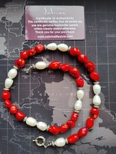Coral and freshwater pearls necklace Certificate Of Authenticity Silver Clasp