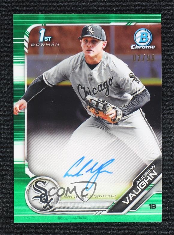 2019 Bowman Draft Chrome Pick Green Refractor 2/99 Andrew Vaughn Auto 12i0