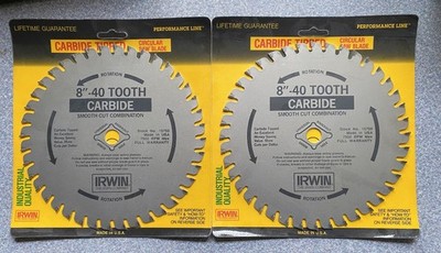 2 NOS IRWIN 8  40 Tooth Carbide Smooth Cut  Circular Saw Blade #15750 Made USA