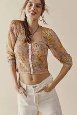 We The Free x Free People Angelina Floral Crop Top Long Sleeve Pink Size Large