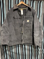 VTG 90s CARHARTT JACKET Size 52 2XL FADED BLK MADE IN USA Corduroy Collar