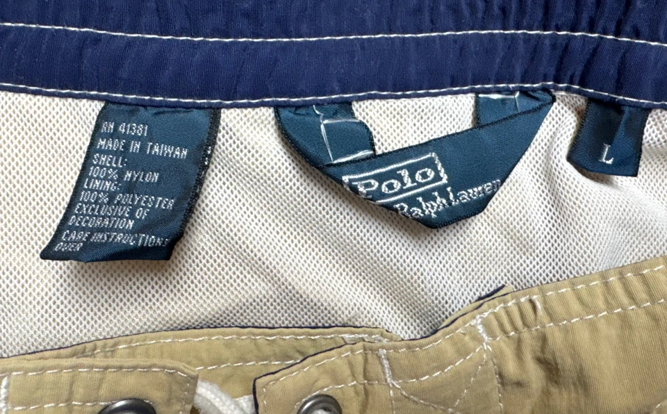 Terno de natação masculino bege polo Ralph Lauren azul pônei baús com forro tamanho grande 38 x 9 - Imagem 4 de 4