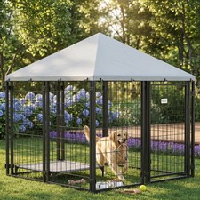 Lockable Dog House Kennel w/ Water-resistant Roof for Small  Medium Sized Pets