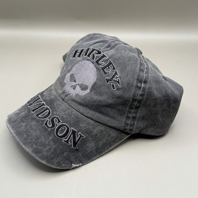 Harley Davidson Willie G Skull Hat Washed Gray Distressed Biker Baseball Cap