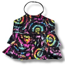 Wonder Nation Girls Tie Dye Tankini Swimsuit Top Ruffled Halter Top Black Large