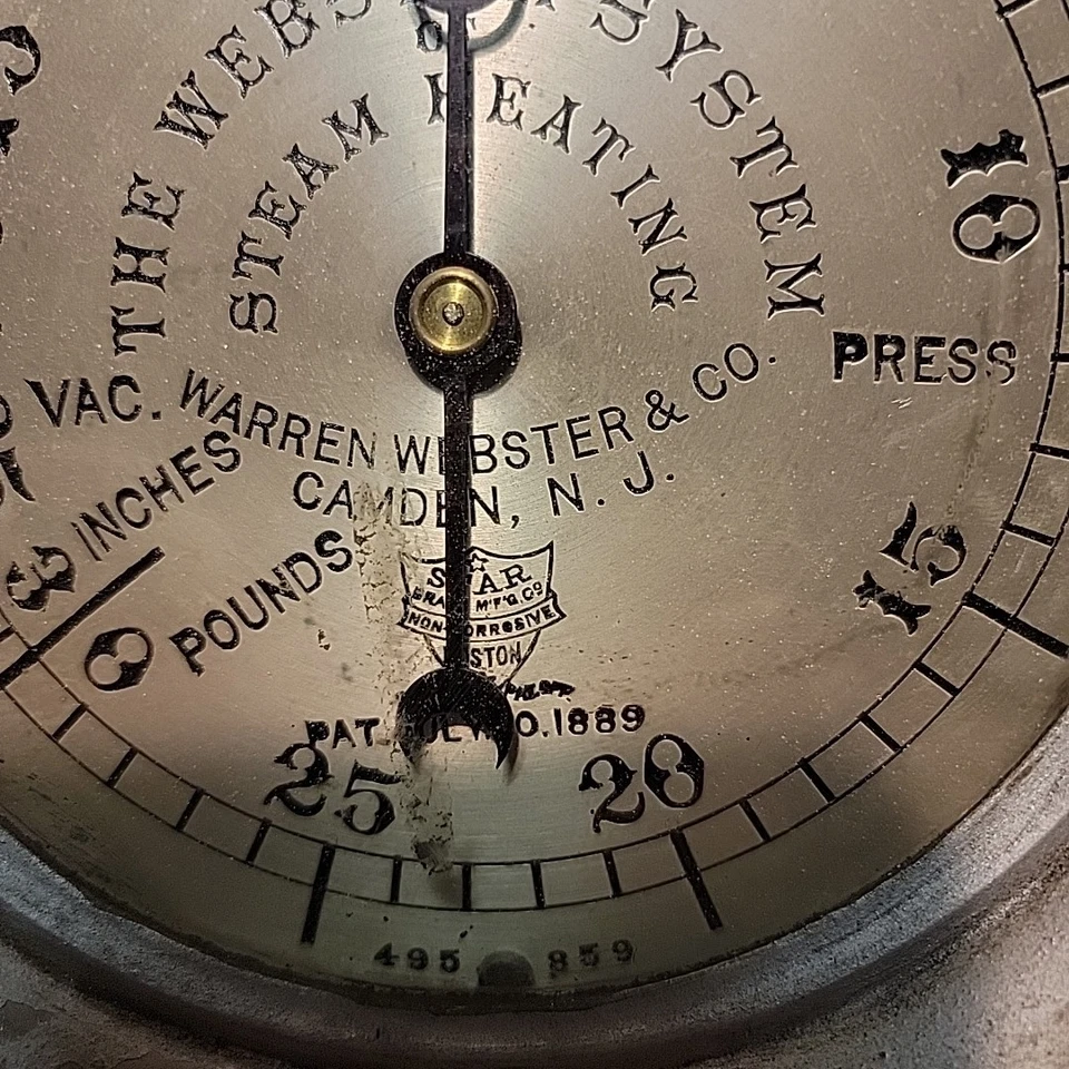 Antique 1889 Vintage Webster Star Brass Steam Pressure Gauge Steam Punk Art - Image 3 of 4