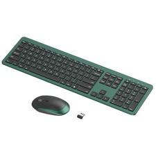 Wireless Keyboard Mouse Combo Rechargeable Quiet Ultra Thin FullSize Green