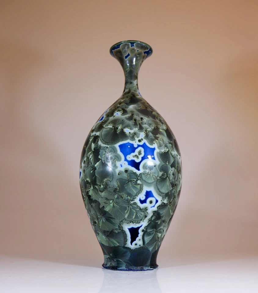 Jarrón de cerámica Isak Isaksson azul y gris esmalte cristalino artista contemporáneo Foto 2 de 4