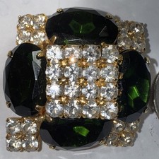 Brooch Pin Green Rhinestone Vintage Brilliant Excellent Condition