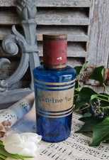 ANCIEN POT BOCAL EN VERRE A PHARMACIE BLEU APOTHICAIRE CAFEINE 1/20