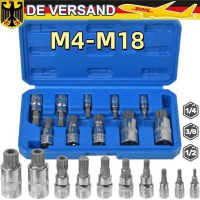 10tlg Vielzahn Steckschlüssel Satz Innen M4-M18 Bits Set Innenvielzahn XZN Nüsse