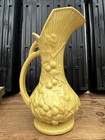 Vintage Early McCoy Pottery Yellow Cornucopia Vase, Art Deco, Leaning