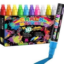 Window Chalk Markers for Cars Glass Washable, 10 Colors Jumbo Liquid Chalk Ma...