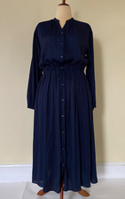 Uniqlo Womans Blue Belted Twill Volume Sleeve Long Shirt Dress Size M