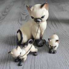 VTG Siamese Cat & Kittens Anthropomorphic Chains Lipper & Mann Japan Figurines