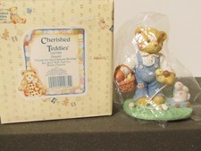 Cherished Teddies 103799 DONALD Boy Bear w/ Pull-Toy Bunny  Easter Basket 1994