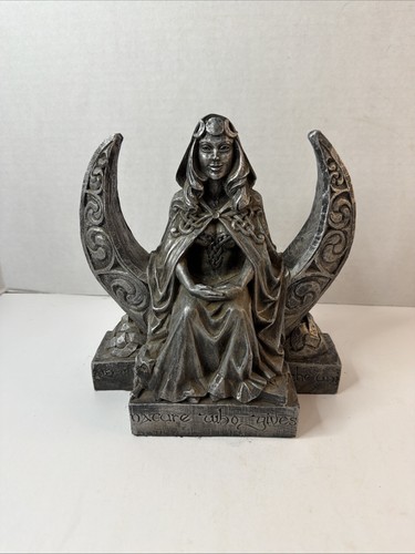 Wiccan Moon Goddess Statue - Large Silver Finish Pagan Altar Figure Decor