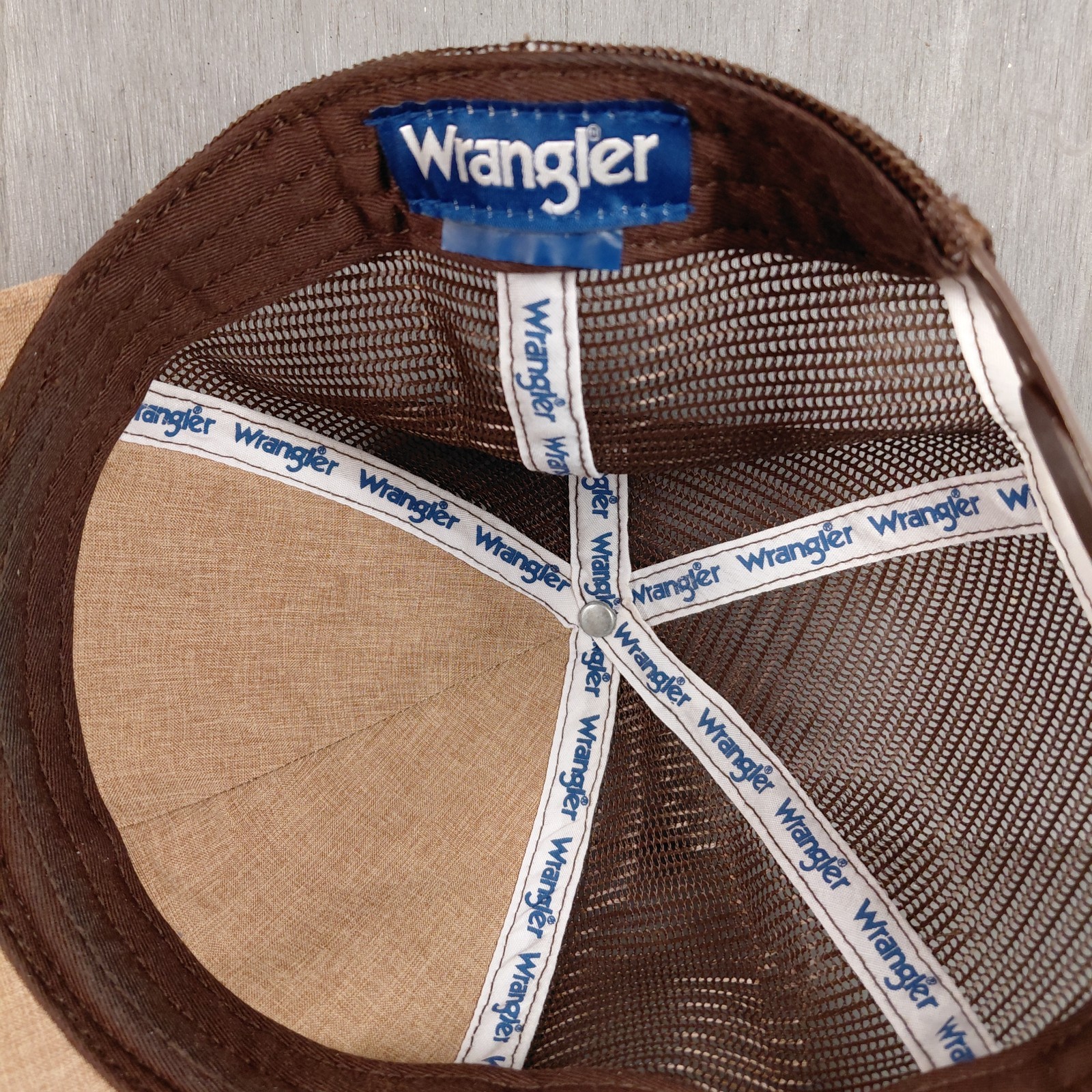 Wrangler Leather Script Logo Patch Khaki Meshback… - image 6