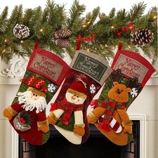 3 Pack 18 Inch Christmas Stockings Santa Snowman Reindeer