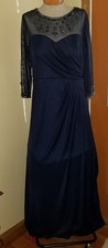 Alex Evenings Women's Embellished Chiffon A-Line Gown size 16P Navy