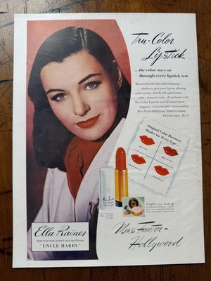 Vintage 1940s Max Factor Cosmetics Original Print Ad - Ella Raines