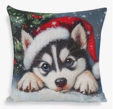 Husky Dog Santa Holiday Double Sided Christmas Throw Pillow Cover Home Decor