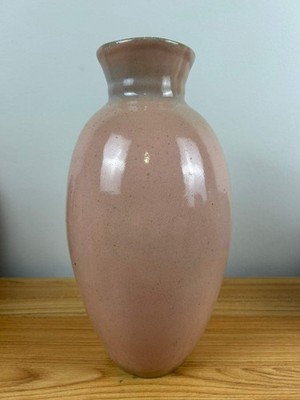 Unusual 12'' GLIDDEN Deco VASE Mottled PINK & AQUA + Turquoise Interior #480