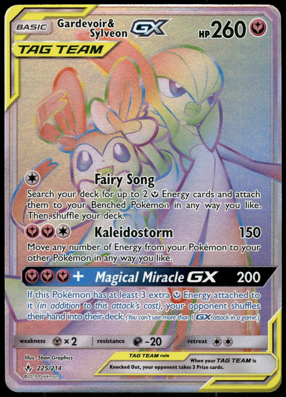 Pokemon Gardevoir & Sylveon GX (Secret) Secret Rare SM Unbroken Bonds 225/214 NM