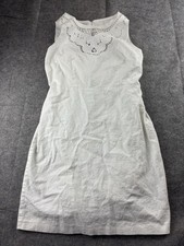 LOFT Women’s 6 White Linen Lace Knee Length Sheath Coquette Minimalist Class SEE