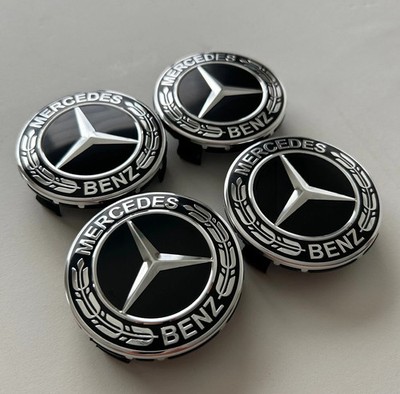 4x Black Center Chrome Star Wheel Center Caps Hub Cover Rim for Mercedes