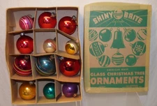 Vintage 12 Glass Christmas Tree Ball Ornaments & SHINY BRITE Box Made in USA