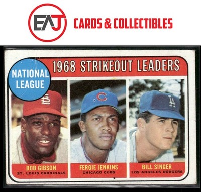 NL Strikeout Leaders Bob Gibson Fergie Jenkins Bill Singer 1969 Topps #12