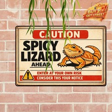 Bearded Dragons Funny Pet Lizard Warning Vintage Tin Sign Metal Wall Decor 8x12