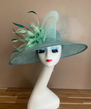 Sage Green Kentucky Derby Hat: Feather Flower  Netting Bow