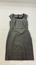 Ann Taylor Dress Womens 2P Petite Gray Cap Sleeve Scoop Neck Sheath Work Office