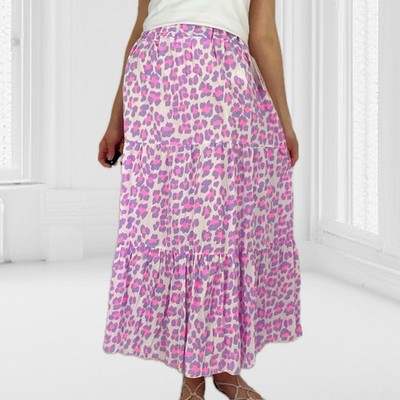 ITALY Maxi Rock Maxirock Sommerrock Stufenrock Viskose Leo Neon Pink Lila