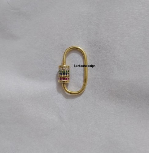 14k Massiv Gold Oval Multi Saphir Karabiner Verschluss Schloss, Handarbeit Schloss Schmuck - Bild 1 von 2