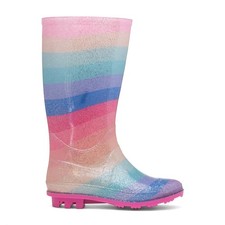 Girls Wellies Multi-Coloured Kids Glitter Welly Wellington Gripped Rainbow SIZE