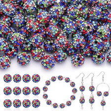 120pcs 10mm Rhinestone Beads for Jewelry Making, Black Mixed Shiny Round Shambal