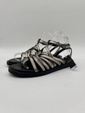 Next Silver Leather Flat Strappy Sandals - UK Size 6.5 - New With Tags